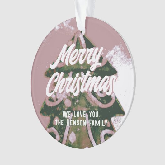 Weihnachtsbaum Artistic Green Pink Merry Script Ornament (Vorderseite)