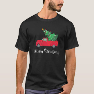 Weihnachtsbaum auf Autos Red Truck Xmas Merry C T-Shirt