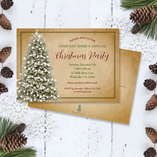 Weihnachtsbaum auf dem Pergament Elegantes Party Einladung