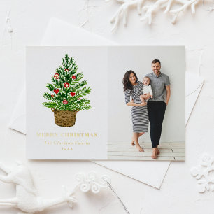 Weihnachtsbaum auf einem Korbwein-Foto Folien Feiertagspostkarte