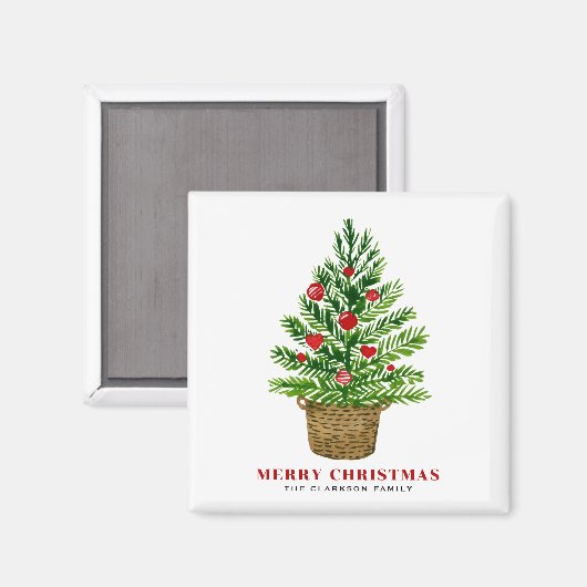 Weihnachtsbaum auf einem Wicker Basket Custom Chri Magnet (Vorderseite/Rückseite)