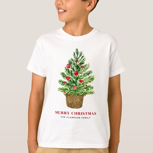 Weihnachtsbaum auf einem Wicker Basket Custom Chri T-Shirt (Vorderseite)