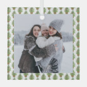 Weihnachtsbaum auf einem Wicker Basket Muster Foto Ornament Aus Glas (Vorderseite)