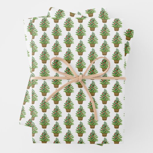 Weihnachtsbaum auf einem Wicker Basket Muster Urla Geschenkpapier Set (Beispiel)