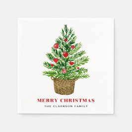 Weihnachtsbaum auf einem Wicker Basket Weihnachtsf Serviette