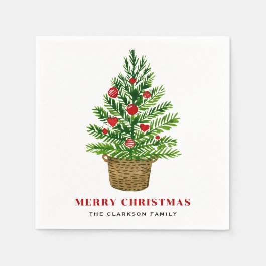 Weihnachtsbaum auf einem Wicker Basket Weihnachtsf Serviette (Vorderseite)