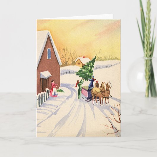 Weihnachtsbaum auf einer schneebedeckten Winterstr Feiertagskarte (Vorderseite)