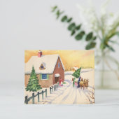 Weihnachtsbaum auf einer schneebedeckten Winterstr Feiertagskarte (Stehend Vorderseite)