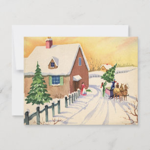 Weihnachtsbaum auf einer schneebedeckten Winterstr Feiertagskarte