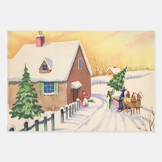 Weihnachtsbaum auf einer schneebedeckten Winterstr Geschenkpapier Set (Vorderseite 3)