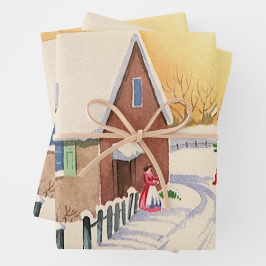 Weihnachtsbaum auf einer schneebedeckten Winterstr Geschenkpapier Set (Beispiel)