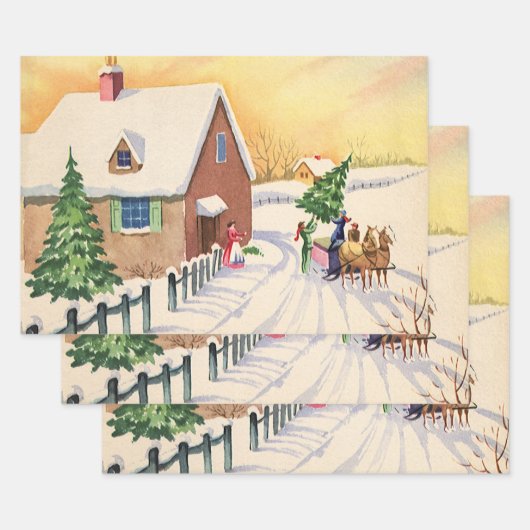 Weihnachtsbaum auf einer schneebedeckten Winterstr Geschenkpapier Set (Set)