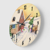 Weihnachtsbaum auf einer schneebedeckten Winterstr Große Wanduhr (Winkel)