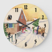 Weihnachtsbaum auf einer schneebedeckten Winterstr Große Wanduhr (Vorderseite)