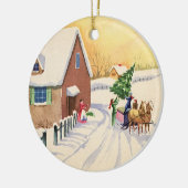 Weihnachtsbaum auf einer schneebedeckten Winterstr Keramikornament (Links)