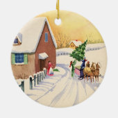 Weihnachtsbaum auf einer schneebedeckten Winterstr Keramikornament (Hinten)