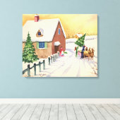 Weihnachtsbaum auf einer schneebedeckten Winterstr Leinwanddruck (Insitu (Holzboden))