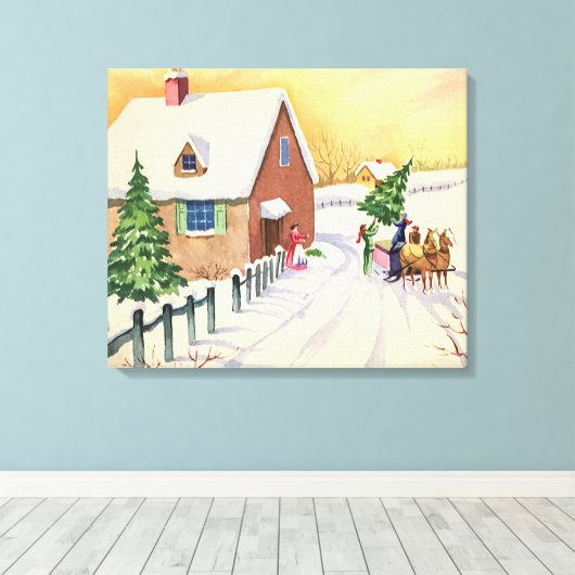 Weihnachtsbaum auf einer schneebedeckten Winterstr Leinwanddruck (Insitu (Holzboden))