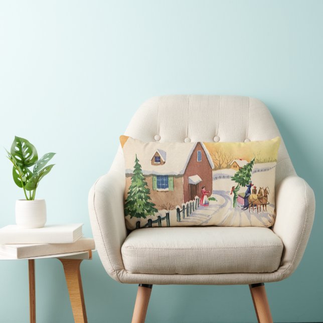 Weihnachtsbaum auf einer schneebedeckten Winterstr Lendenkissen (Stuhl )