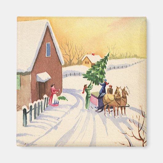 Weihnachtsbaum auf einer schneebedeckten Winterstr Magnet (Vorne)