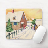 Weihnachtsbaum auf einer schneebedeckten Winterstr Mousepad (Mit Mouse)