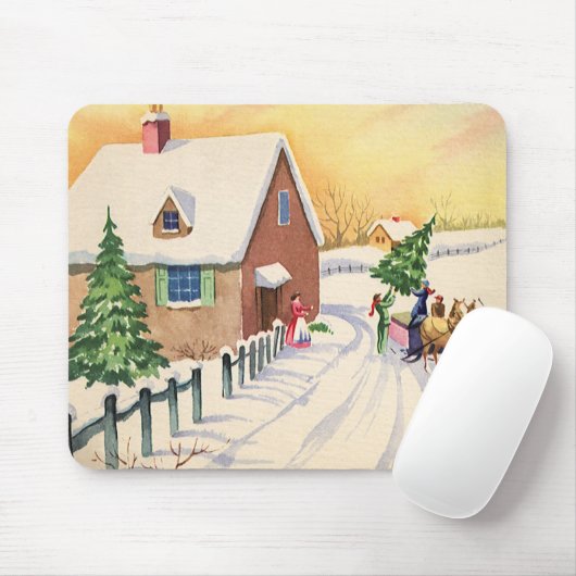 Weihnachtsbaum auf einer schneebedeckten Winterstr Mousepad (Mit Mouse)
