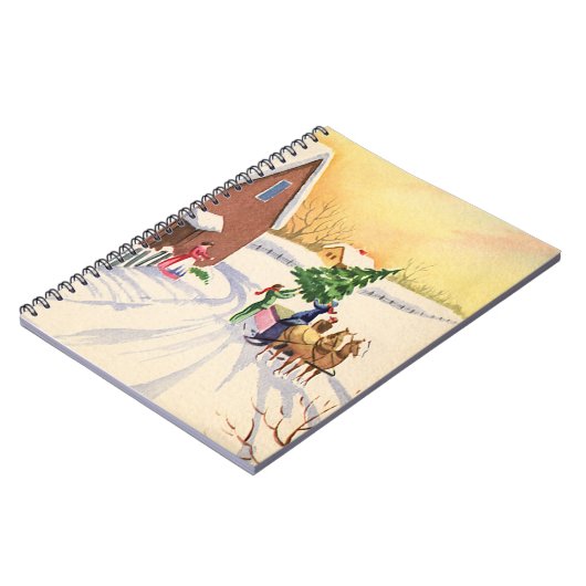 Weihnachtsbaum auf einer schneebedeckten Winterstr Notizblock (Linke Seite)