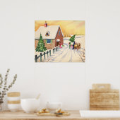 Weihnachtsbaum auf einer schneebedeckten Winterstr Poster (Küche)