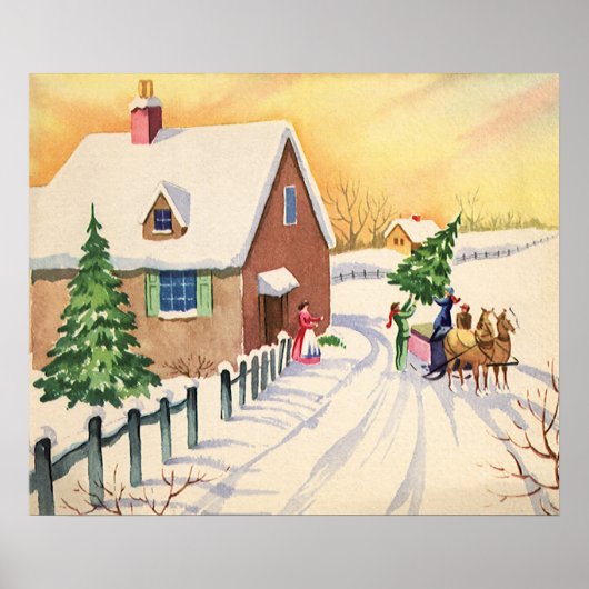 Weihnachtsbaum auf einer schneebedeckten Winterstr Poster (Vorne)