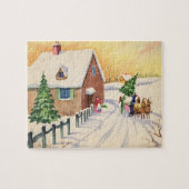 Weihnachtsbaum auf einer schneebedeckten Winterstr Puzzle (Horizontal)