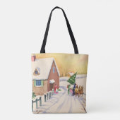 Weihnachtsbaum auf einer schneebedeckten Winterstr Tasche (Rückseite)