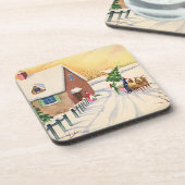 Weihnachtsbaum auf einer schneebedeckten Winterstr Untersetzer (Linke Seite)