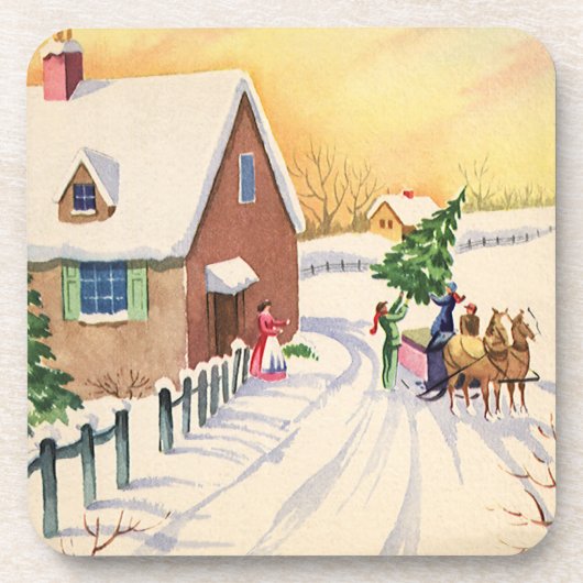 Weihnachtsbaum auf einer schneebedeckten Winterstr Untersetzer (Vorderseite)