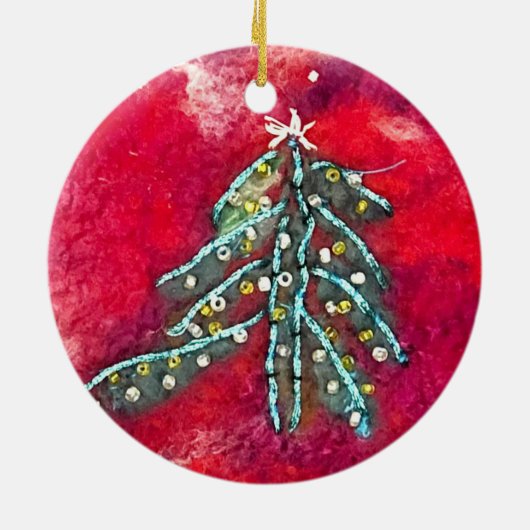 Weihnachtsbaum auf Keramik kreisförmig verziert Ornament (Hinten)