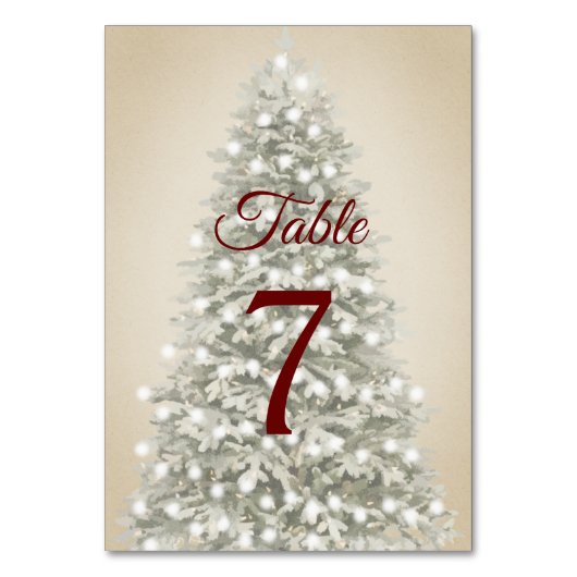 Weihnachtsbaum auf Kraft Hochzeit Tischnummer (Vorderseite)