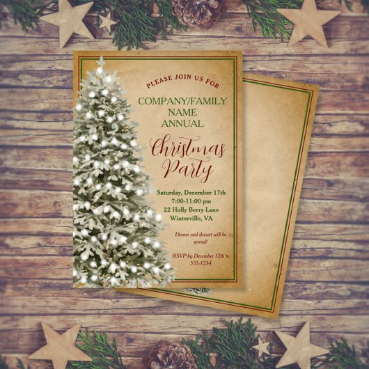 Weihnachtsbaum auf Pergament Vintages Party Einladung