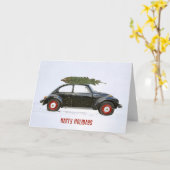 Weihnachtsbaum auf Retroauto in Schneeflocken Karte (Gelbe Blume)