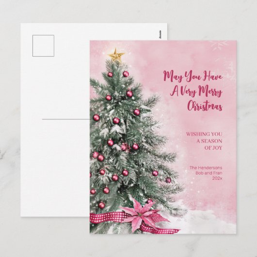 Weihnachtsbaum auf rosa Postkarte (Vorne/Hinten)