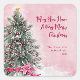 Weihnachtsbaum auf Rosa Quadratischer Aufkleber