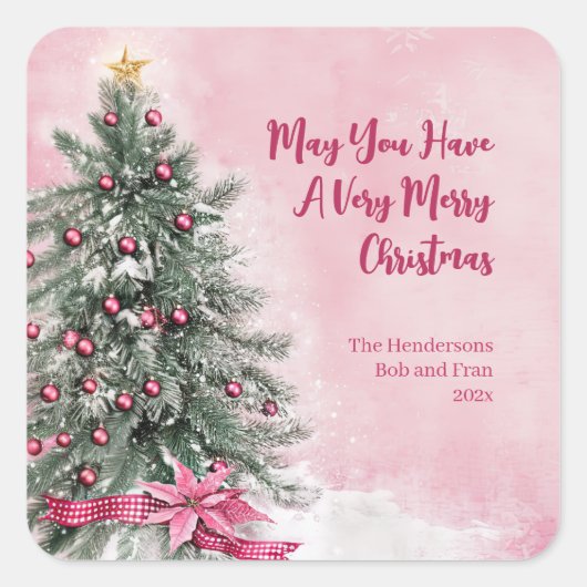 Weihnachtsbaum auf Rosa Quadratischer Aufkleber (Vorderseite)