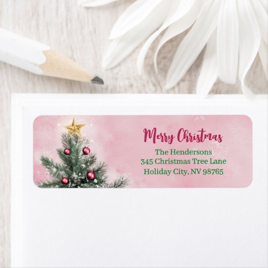 Weihnachtsbaum auf rosa Rücksendeadresse (Insitu)