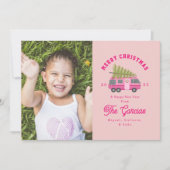 Weihnachtsbaum auf rosa RV-Foto Feiertagskarte (Vorderseite)