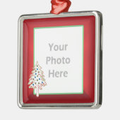 Weihnachtsbaum auf Rot (Foto-Rahmen) Silbernes Ornament (Links)
