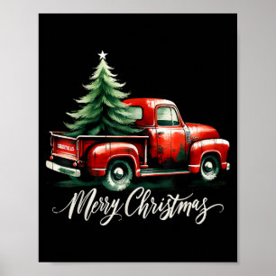Weihnachtsbaum auf rotem LKW Vintage-Familie M Poster