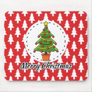 Weihnachtsbaum auf roten Kiefern Muster - Frohe We Mousepad