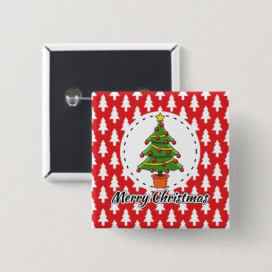 Weihnachtsbaum auf roten Pines Muster - Fröhliche Button (Vorne & Hinten)