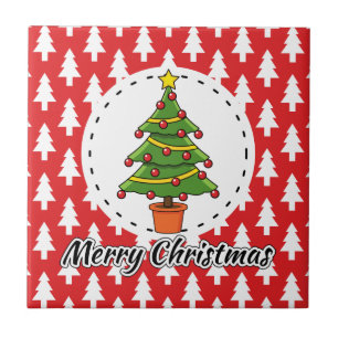 Weihnachtsbaum auf roten Pines Muster - Fröhliche  Fliese
