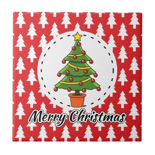 Weihnachtsbaum auf roten Pines Muster - Fröhliche Fliese (Vorderseite)