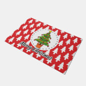 Weihnachtsbaum auf roten Pines Muster - Fröhliche Fußmatte (Schrägansicht)