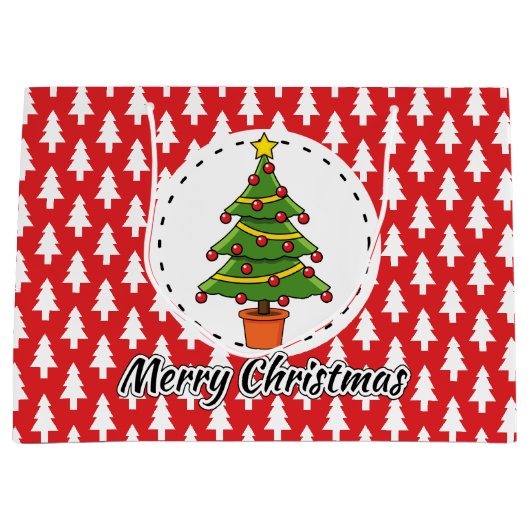 Weihnachtsbaum auf roten Pines Muster - Fröhliche  Große Geschenktüte (Vorderseite)